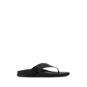 Ancient Greek Women Black Leather Charys Thong Slippers